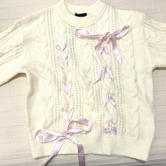 NWT Lea & Viola Bow Cable Knit Sweater - Picture 3 of 5